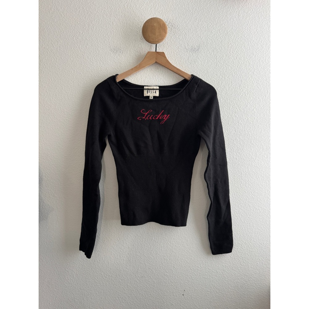 Frankies Bikinis x Bella Hadid Lucky Black Knit Top Sweater Size Medium